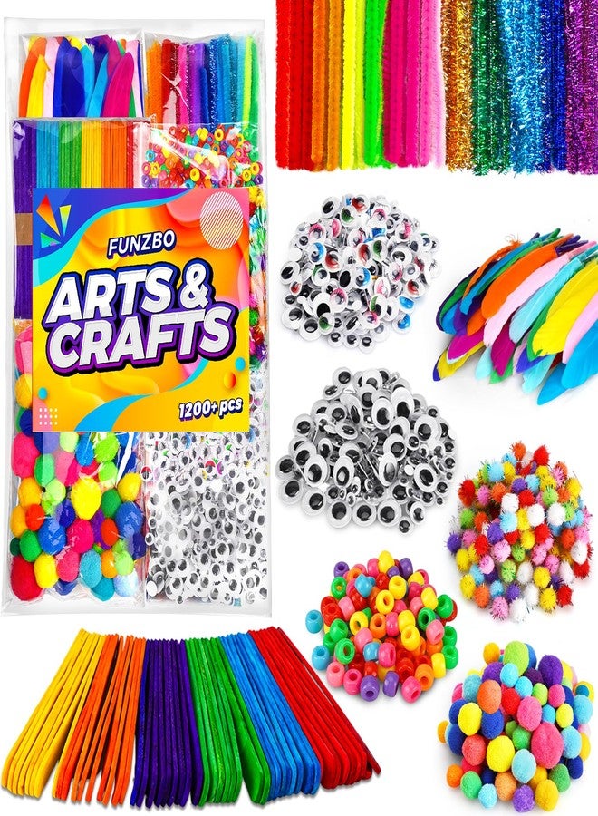 FUNZBO 1200pcs+ Arts & Crafts Supplies for Kids- Craft Kits with Pipe Cleaners, Pom Poms for Crafts, Popsicle Sticks for Craft, Craft for Kids Ages 4-8 Girls & Boys Birathday Gifts - Image 1